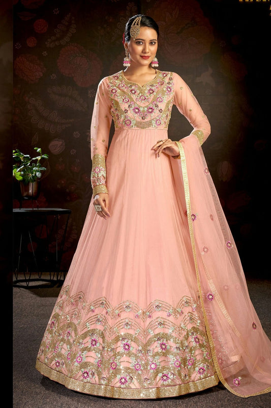 Baby Pink Semi Stitched Butterfly Net Anarkali Suit NCSM11410535