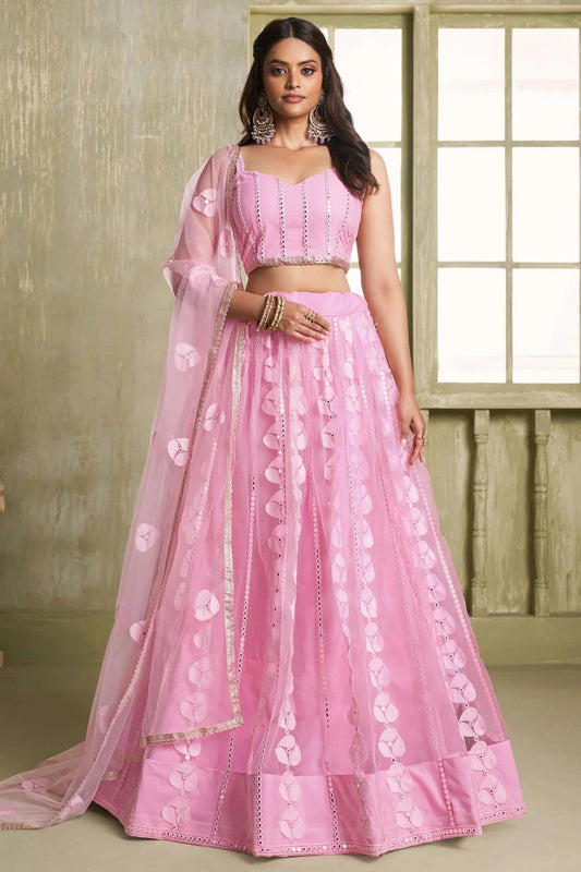 Baby Pink Semi Stitched Butterfly Net Lehenga Choli NCLC11111248
