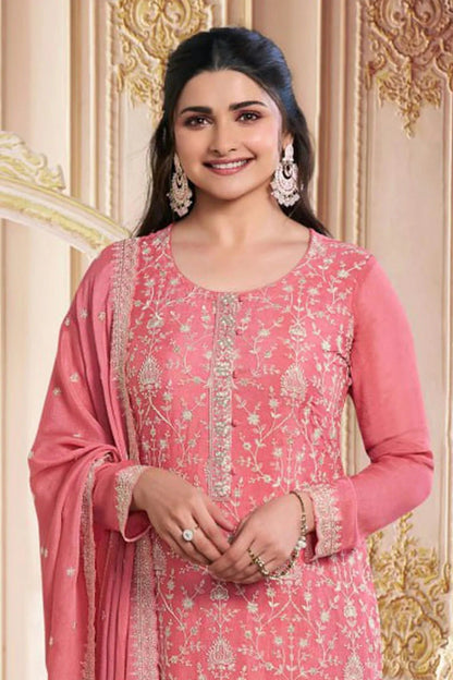 Baby Pink Semi Stitched Chinon Silk Pant Style Suit NCSM11410495