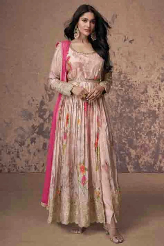 Baby Pink Semi Stitched Faux Georgette Pant Style Suit NCSM11410329
