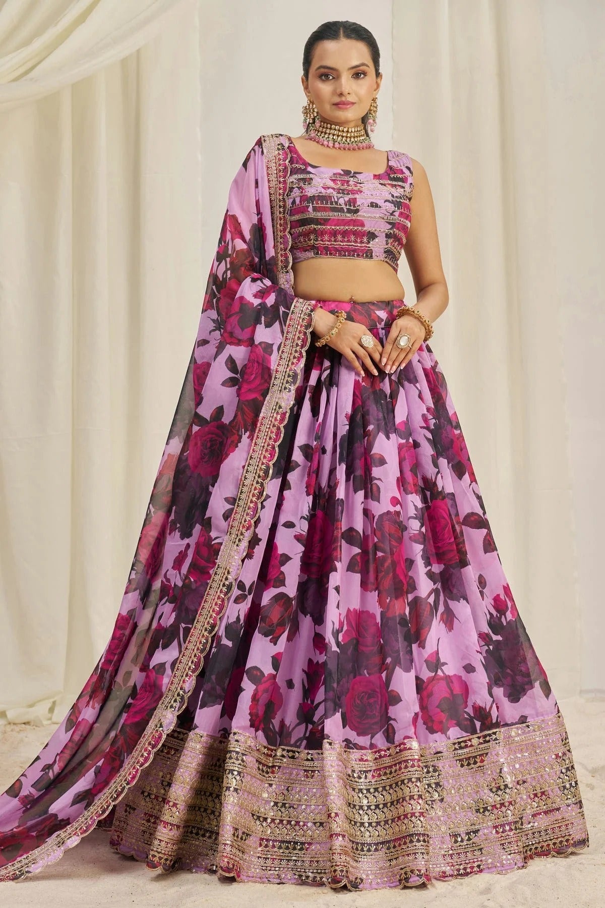 Baby Pink Semi Stitched Organza Lehenga Choli NCLC10810181