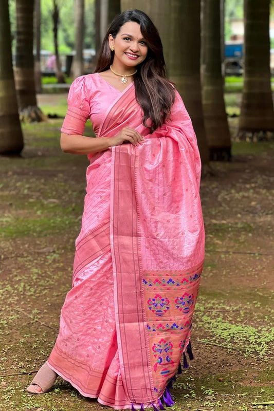 Baby Pink Silk Woven Saree NCSD12910178