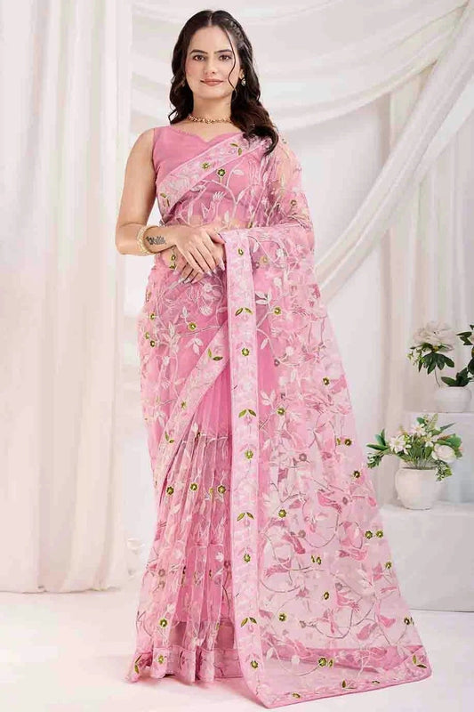 Baby Pink Soft Net Designer Saree NCSD11110955
