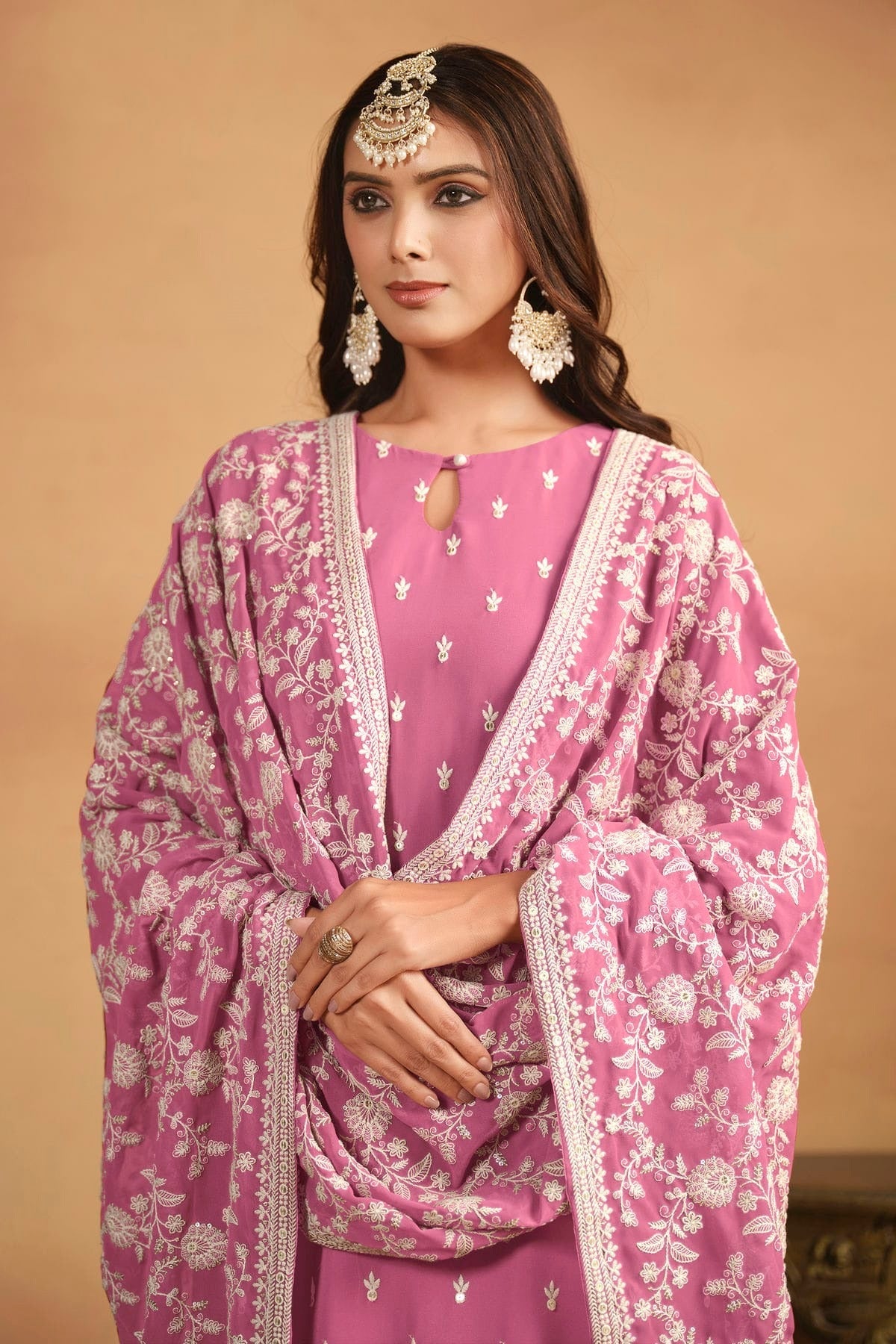 Baby Pink Straight SuitFaux Georgette Semi Stitched  NCSM10510261