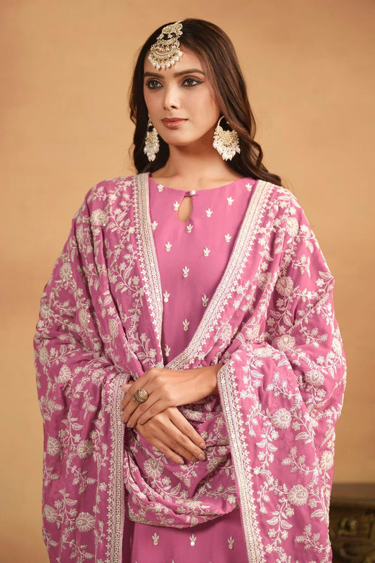 Baby Pink Straight SuitFaux Georgette Semi Stitched  NCSM10510261