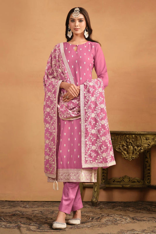 Baby Pink Straight SuitFaux Georgette Semi Stitched NCSM10510261