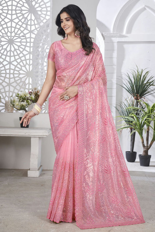 Baby Pink Tissue Net Designer Saree NCSD11111210