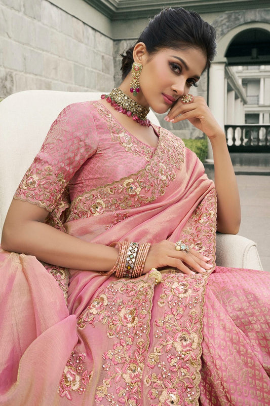 Baby Pink Tissue Silk Designer Saree NCSD12910105