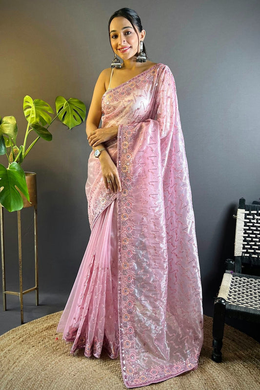 Baby Pink Twill Net Designer Saree NCSD11111682