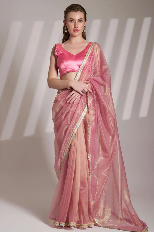 Baby Pink Twill Net Saree NCSD11111072