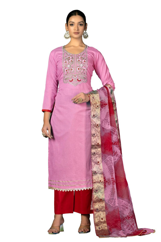 Baby Pink Unstitched Cambric Cotton Straight Suit NCUS11610308