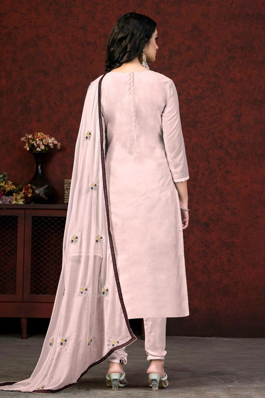 Baby Pink Unstitched Modal Chanderi Churidar Suit NCUS11610312