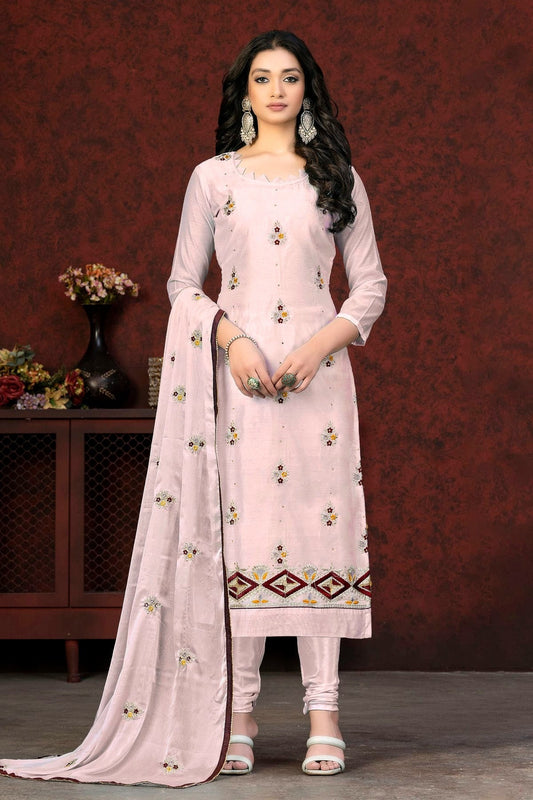 Baby Pink Unstitched Modal Chanderi Churidar Suit NCUS11610312