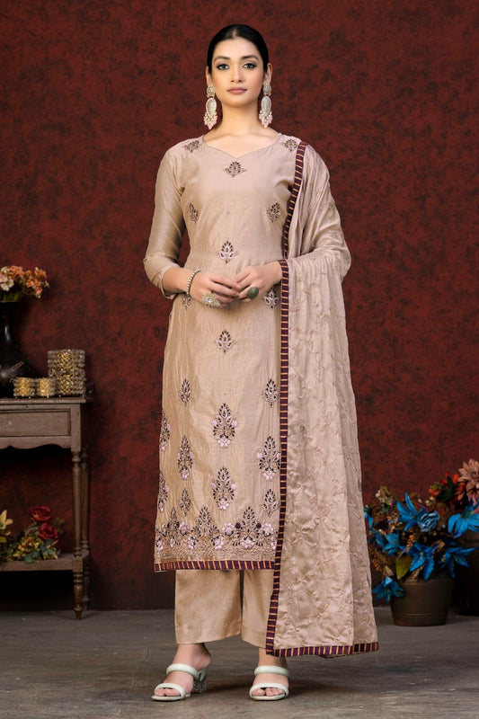 Baby Pink Unstitched Modal Chanderi Straight Suit NCUS11610292