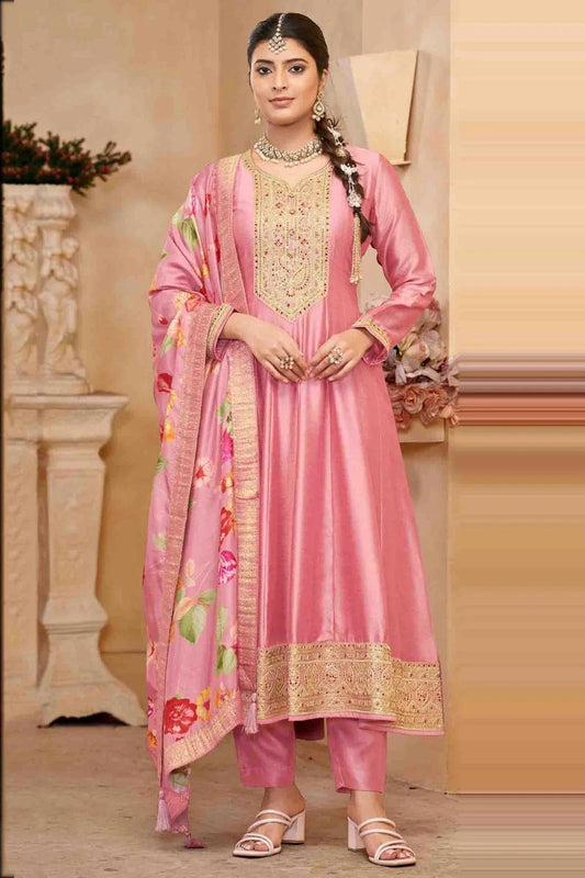 Baby Pink Vichitra Silk Anarkali Suit NCSM11110892