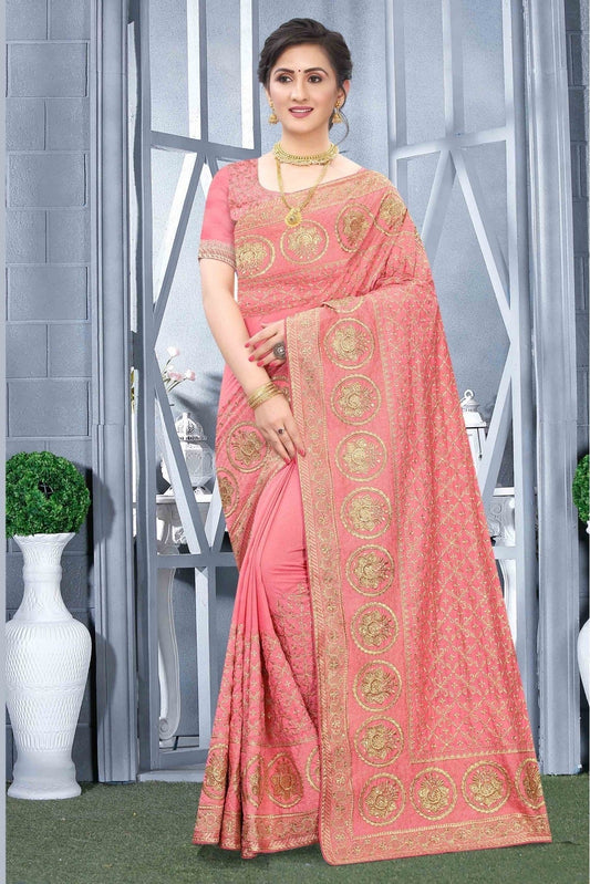 Baby Pink Vichitra Silk Designer Saree NCSD10910567