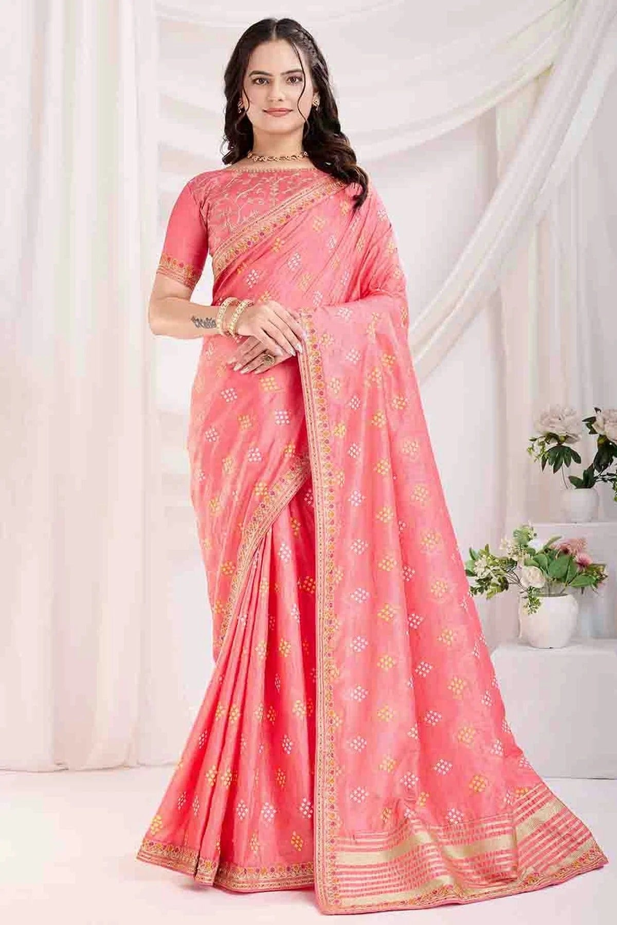 Baby Pink Vichitra Silk Designer Saree NCSD11110952