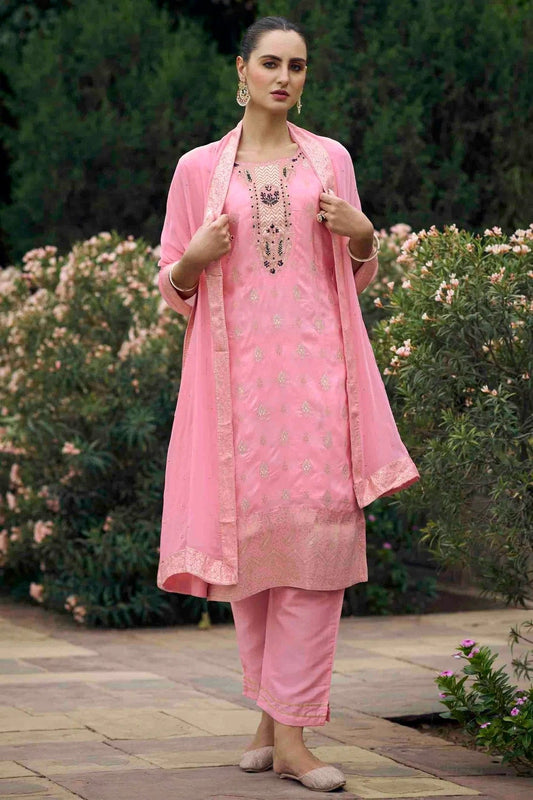 Baby Pink Viscose Rayon Woven Pant Style Suit NCSS11110379