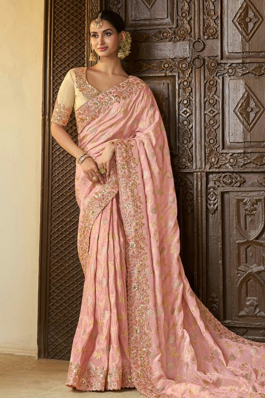 Baby Pink Viscose Tissue Designer Saree NCSD11111738