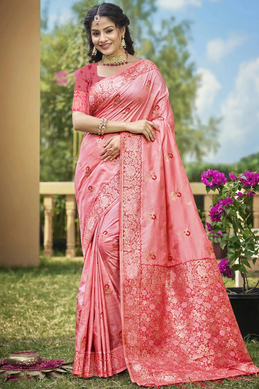 Baby Pink Woven Banarasi Silk Traditional Saree NCSD11010190
