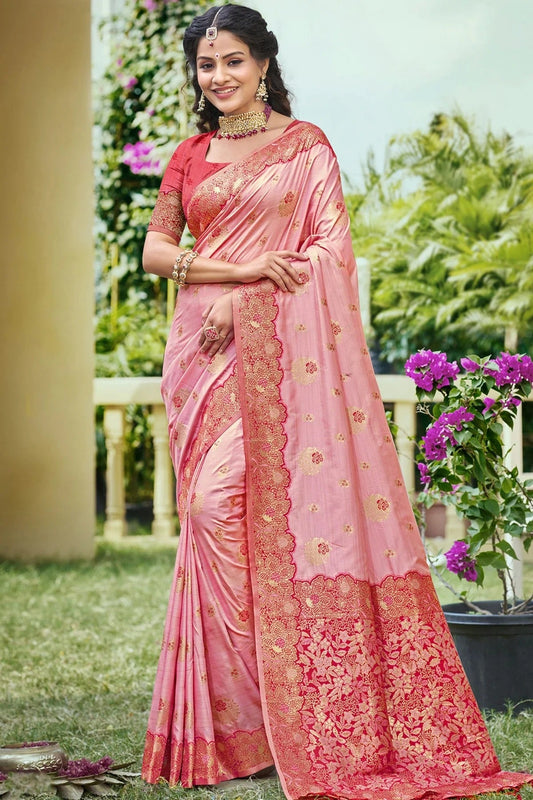 Baby Pink Woven Banarasi Silk Traditional Saree NCSD11010199