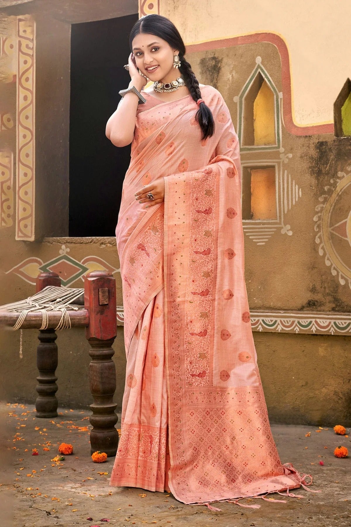 Baby Pink Woven Cotton Saree NCSD11010512