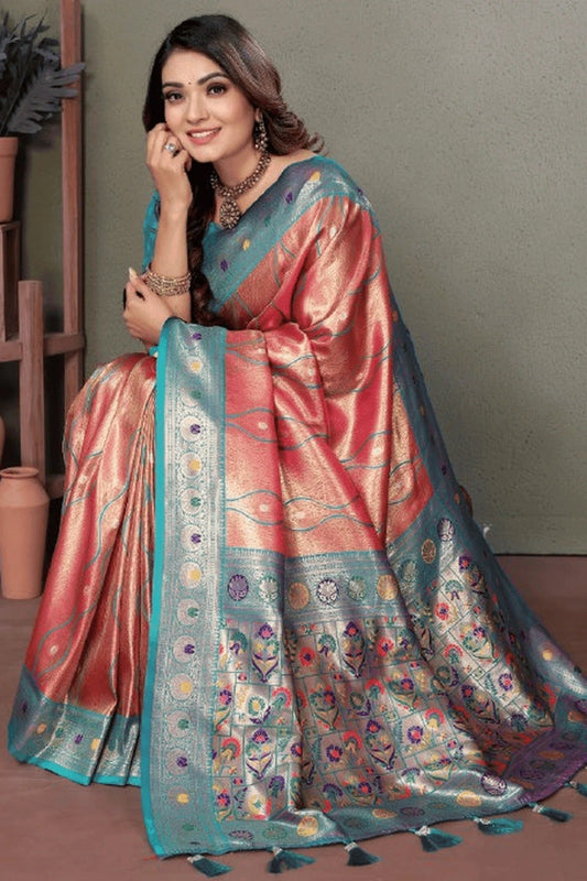 Baby Pink Woven Pure Banarasi Tissue Silk Traditional Saree NCSD12510108