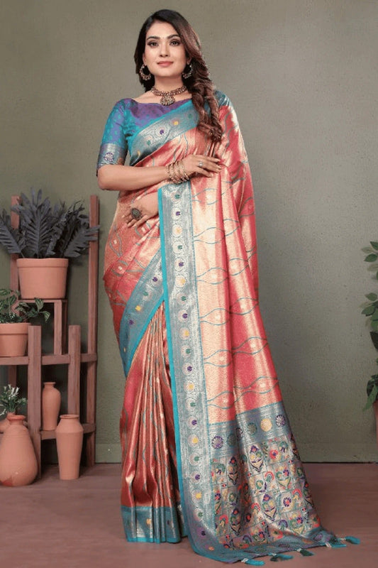 Baby Pink Woven Pure Banarasi Tissue Silk Traditional Saree NCSD12510108