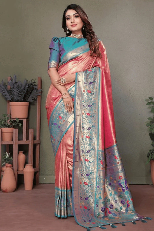 Baby Pink Woven Pure Banarasi Tissue Silk Traditional Saree NCSD12510163