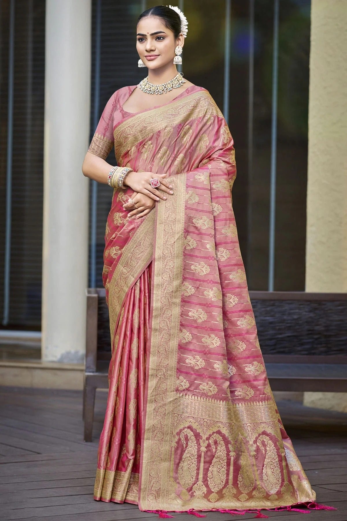 Baby Pink Woven Satin Silk Traditional Saree NCSD11010206