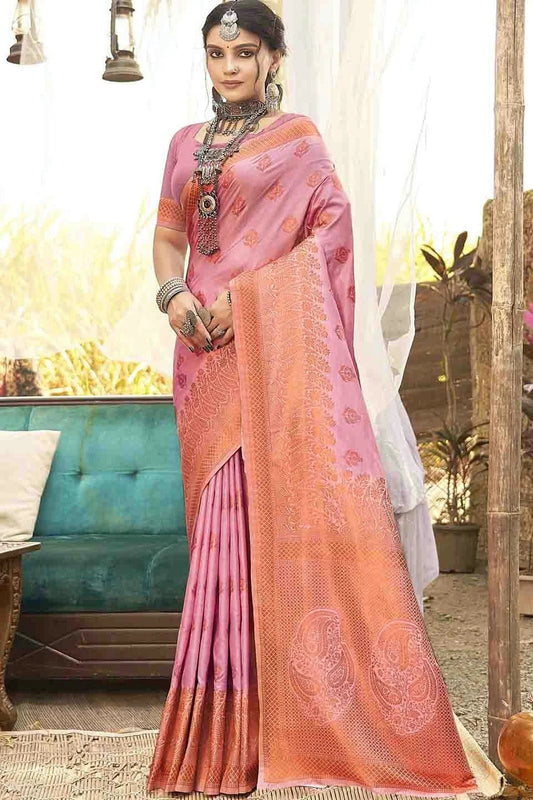 Baby Pink Woven Silk Traditional Saree NCSD11010100