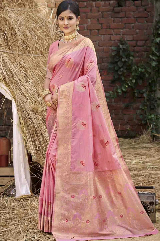 Baby Pink Woven Silk Traditional Saree NCSD11010122