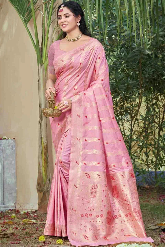 Baby Pink Woven Silk Traditional Saree NCSD11010128