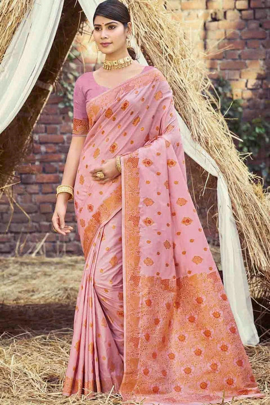 Baby Pink Woven Silk Traditional Saree NCSD11010134