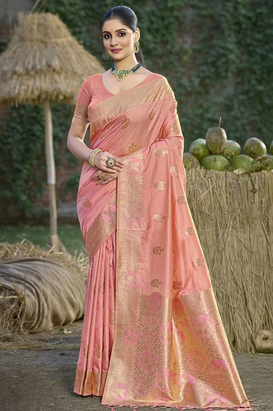 Baby Pink Woven Silk Traditional Saree NCSD11010163