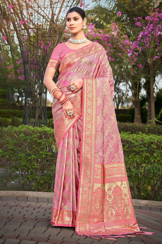 Baby Pink Woven Stain Silk Saree NCSD11010506