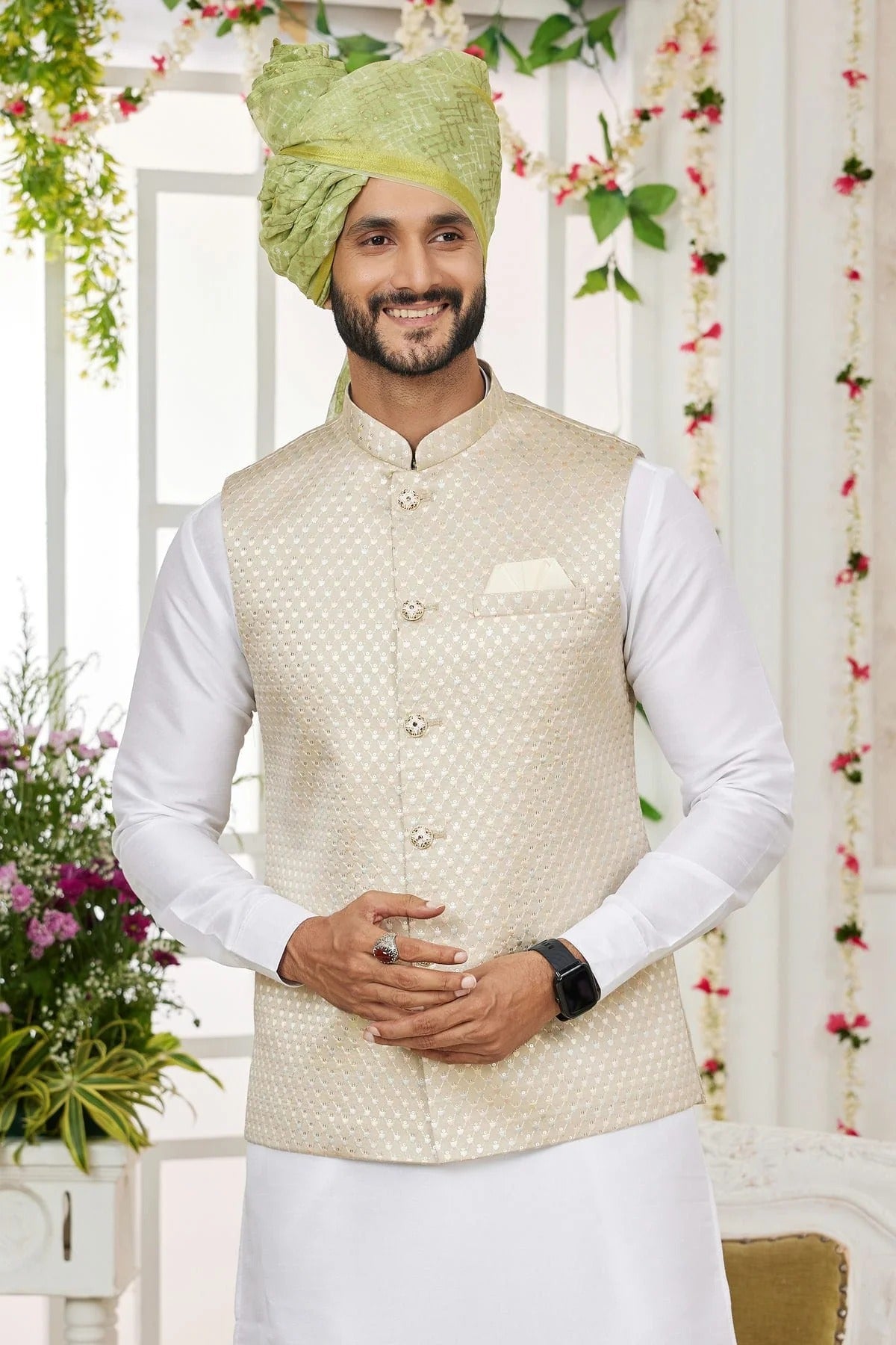 Beige Art Silk Kurta PajamaWith Jacket  NCKP12310104