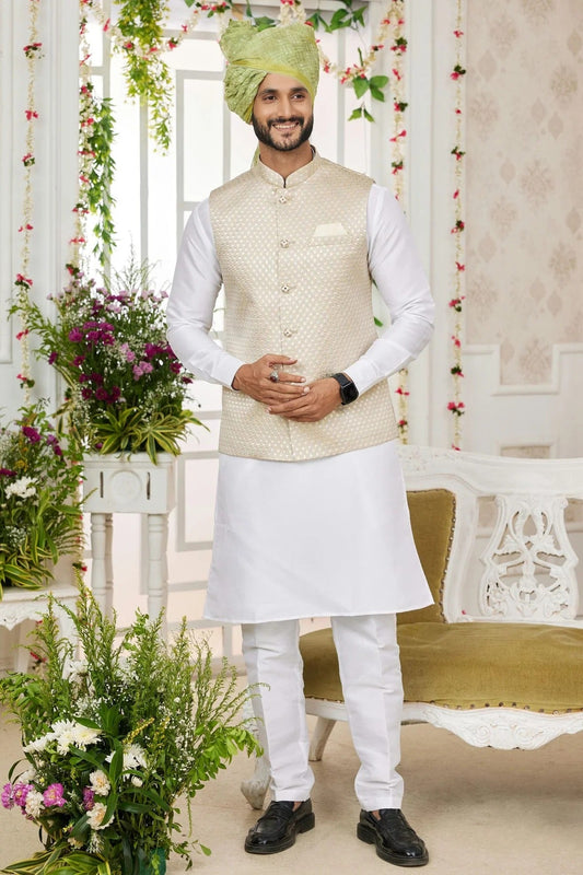 Beige Art Silk Kurta PajamaWith Jacket NCKP12310104
