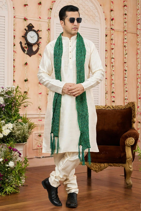 Beige Art Silk Kurta PajamaWith Stole NCKP12310131