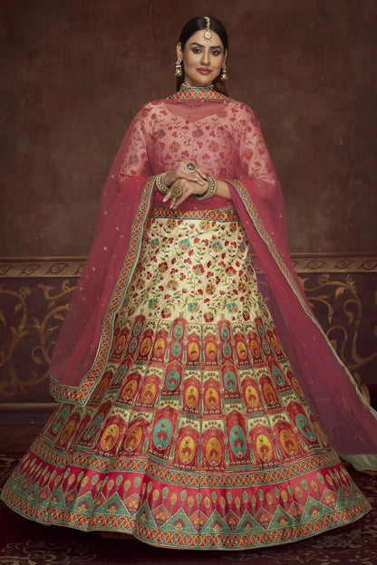 Beige Art Silk Printed Lehenga Choli NCLC11510161