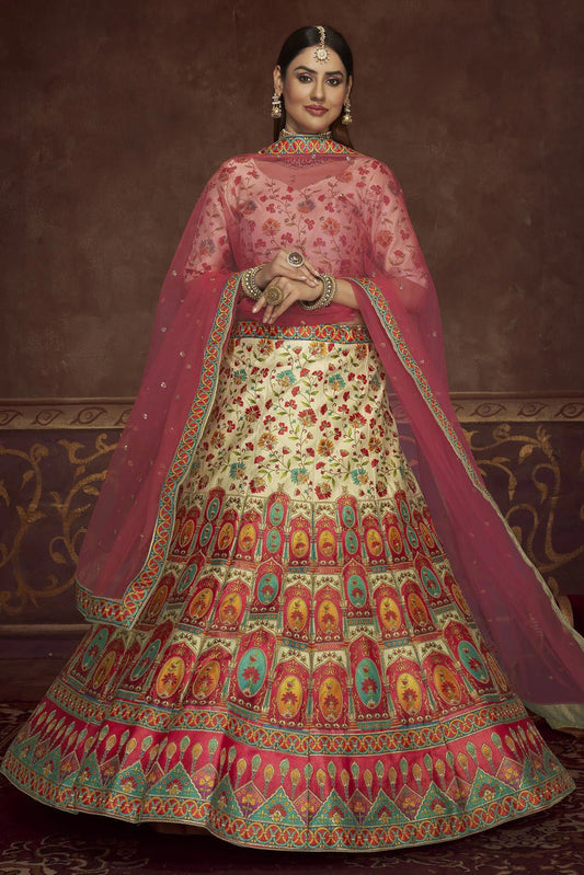 Beige Art Silk Printed Lehenga Choli NCLC11510161