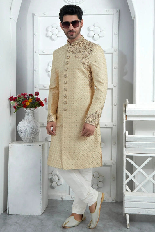 Beige Art Silk Sherwan With Churidar Pant  NCSH12310301
