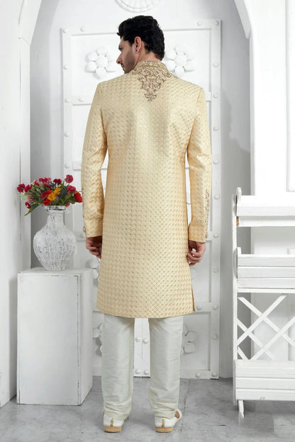 Beige Art Silk Sherwan With Churidar Pant  NCSH12310301