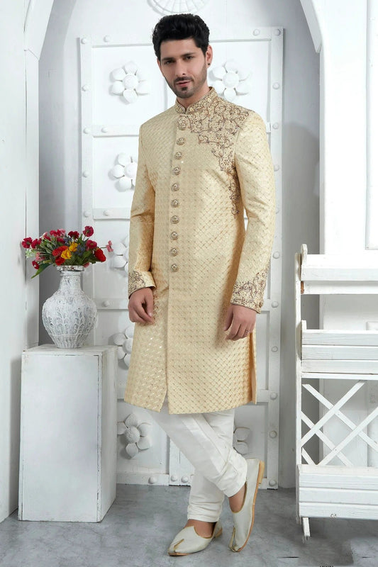 Beige Art Silk Sherwan With Churidar Pant NCSH12310301