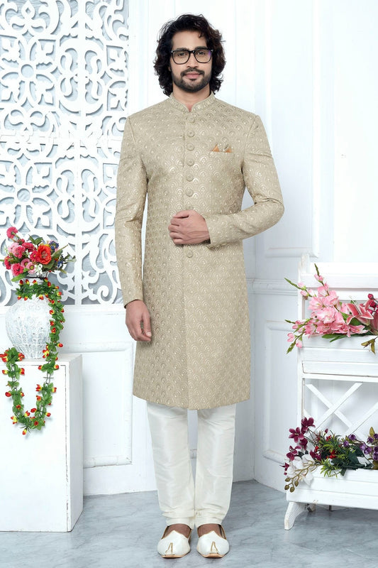 Beige Art Silk Sherwan With Churidar Pant  NCSH12310313