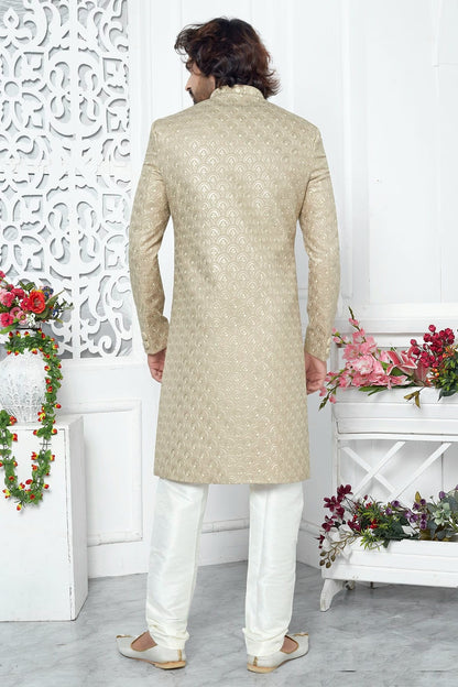 Beige Art Silk Sherwan With Churidar Pant  NCSH12310313