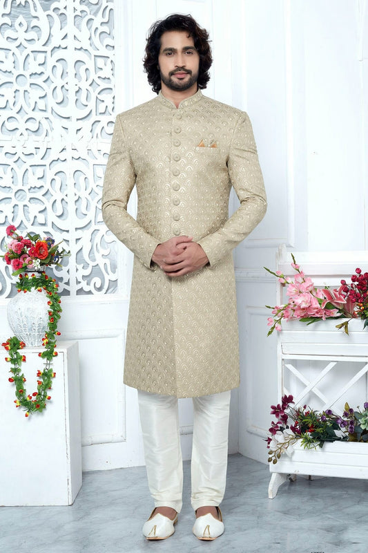 Beige Art Silk Sherwan With Churidar Pant NCSH12310313
