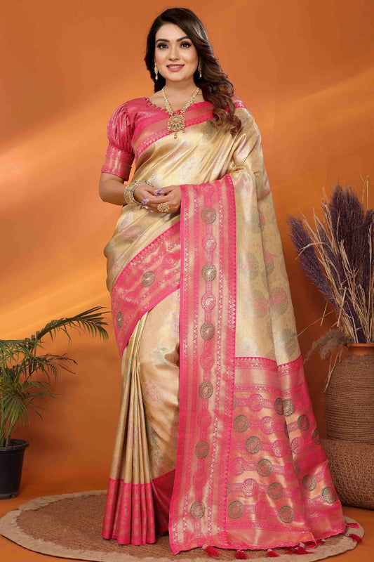 Beige Banarasi Tissue Silk Traditional Saree NCSD11110808