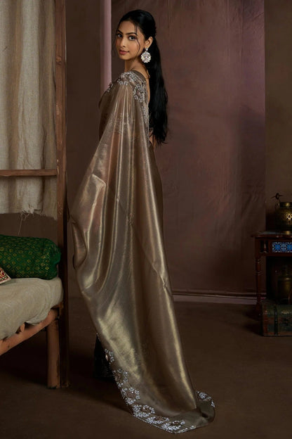 Beige Brown Jute Coting Silk Designer Saree NCSD11210195