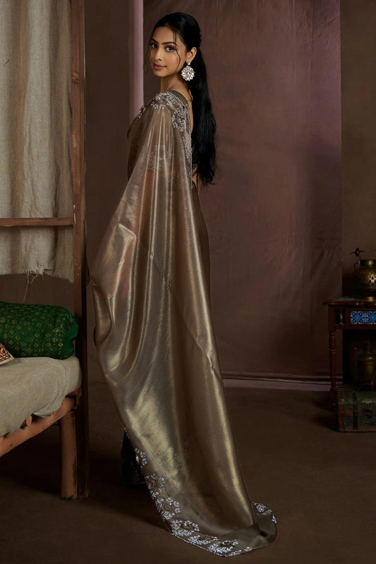 Beige Brown Jute Coting Silk Designer Saree NCSD11210195